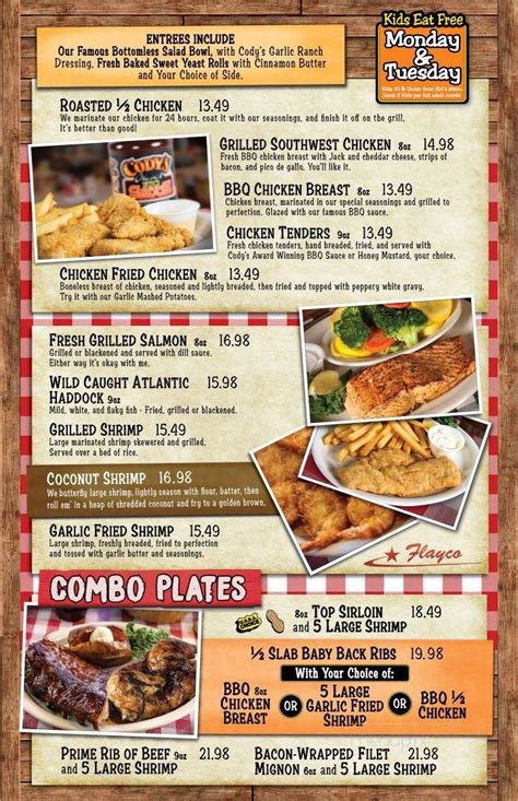 cody's roadhouse menu specials.